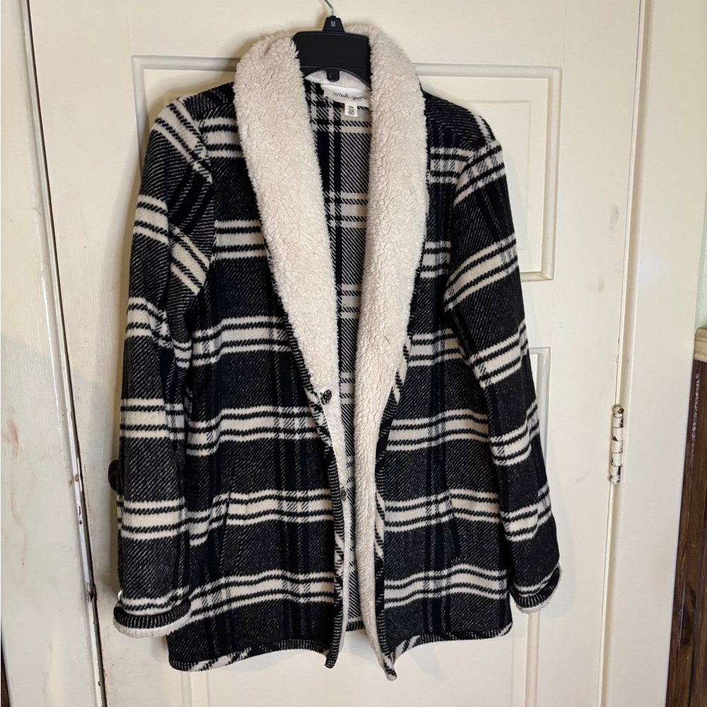 Tribal Jeans Sweater Jacket Size M Black and White Plaid Jacket